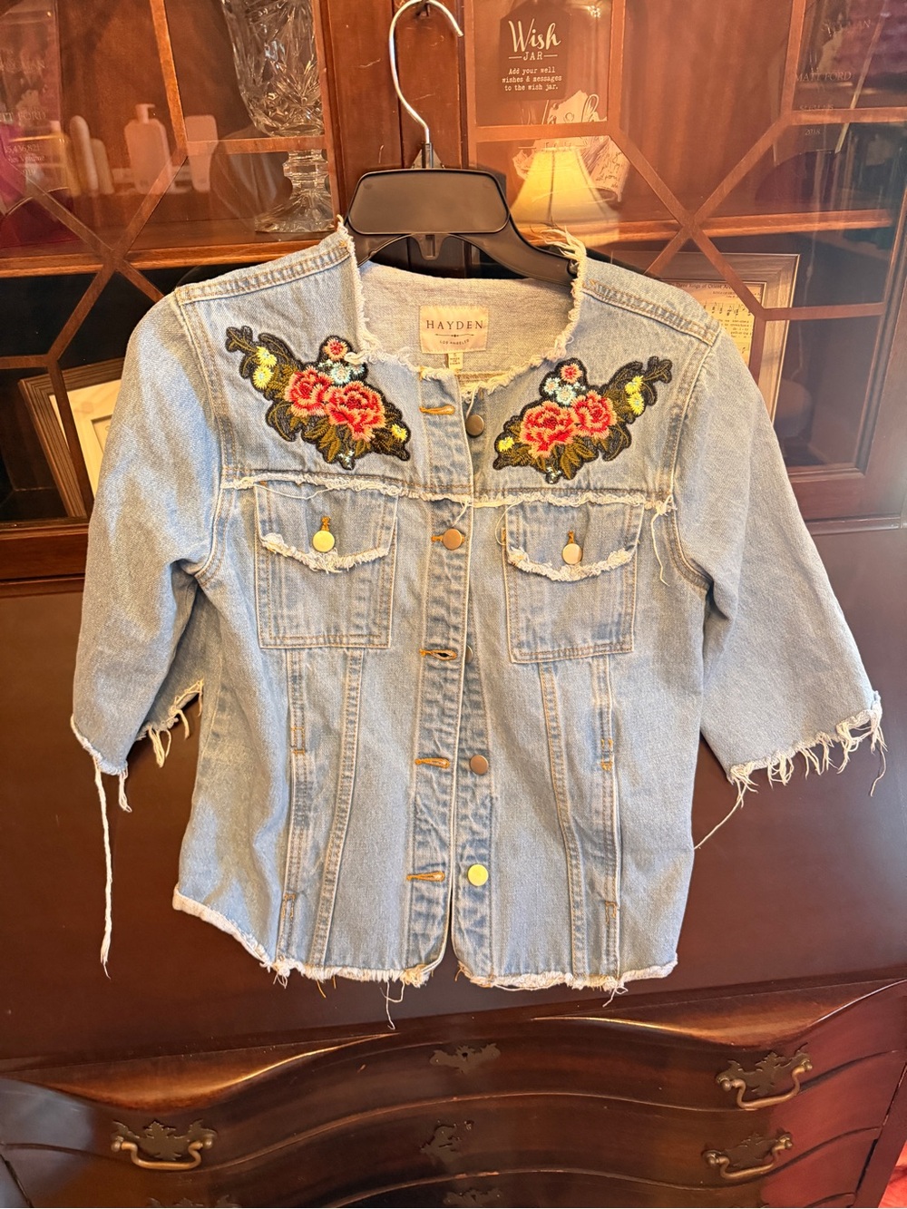 Hayden Light Blue Denim Jacket with Floral Appliqué